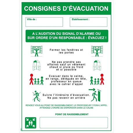 Consignes d’évacuation - PVC A4