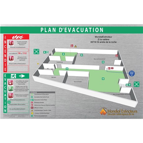 Plan d'évacuation 3D sur Dibond Alu-Brosse - Format A2