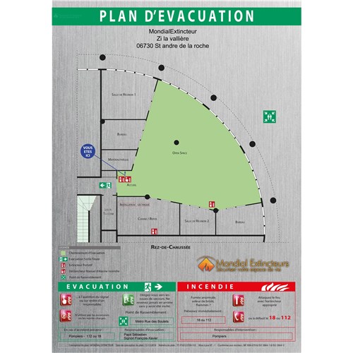 Plan d'évacuation sur Dibond Alu-Brosse - Format A2